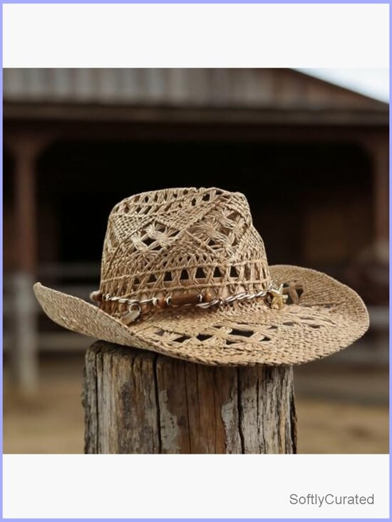 Women\'s Western Straw Cowboy Hat Woven Sun Hat Breathable